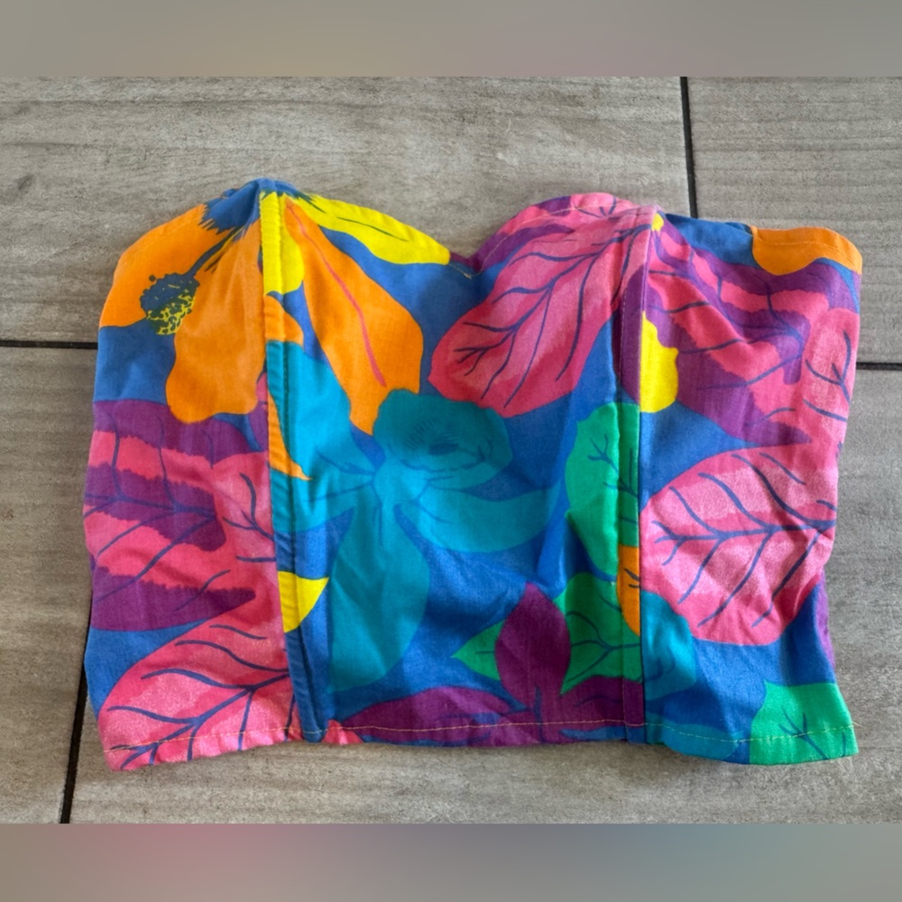 VTG 80s 90s You Babes Colorful All Over Print  Crop Top Blouse Sz L